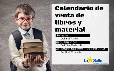 Calendario y horarios de venta de libros y materiales