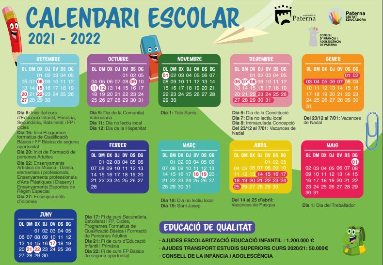 Calendario escolar 2021-2022 de Paterna